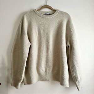 Zara • Cream Oatmeal Relaxed Crewneck Sweater